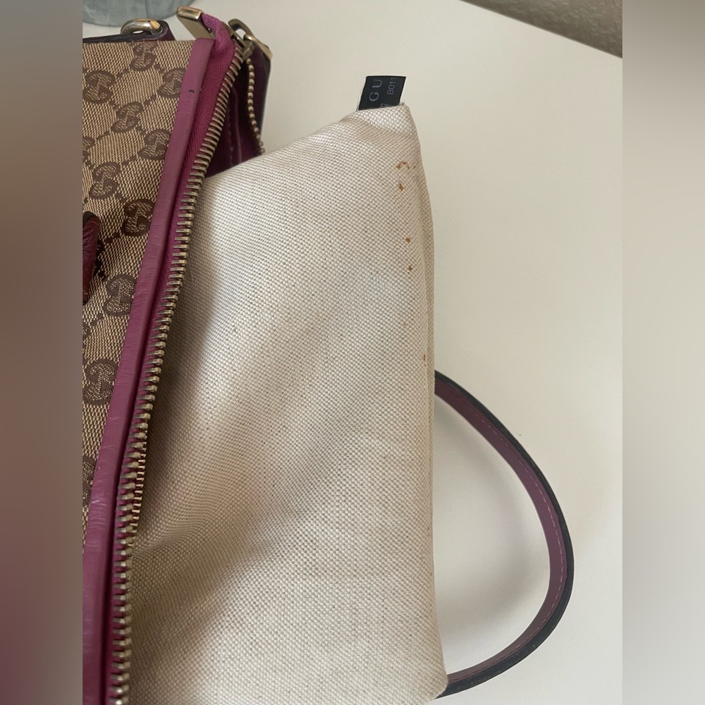 Gucci Heart Bit Charm Brown Canvas Pink Rose Leather Trim Tote - Picture 13 of 16